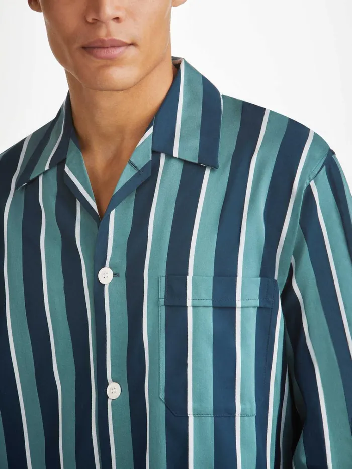 Cotton Pajamas Men Derek Rose Classic Fit Pajamas Royal 221 Cotton Teal