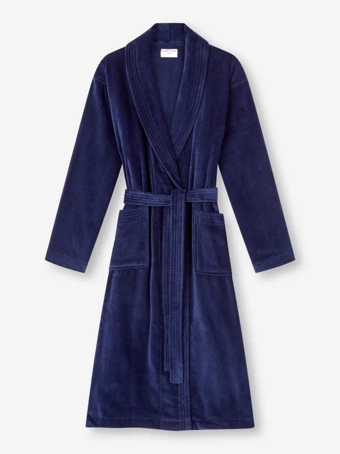 Cotton Pajamas Women Derek Rose Bathrobe Triton 10 Terry Cotton Navy