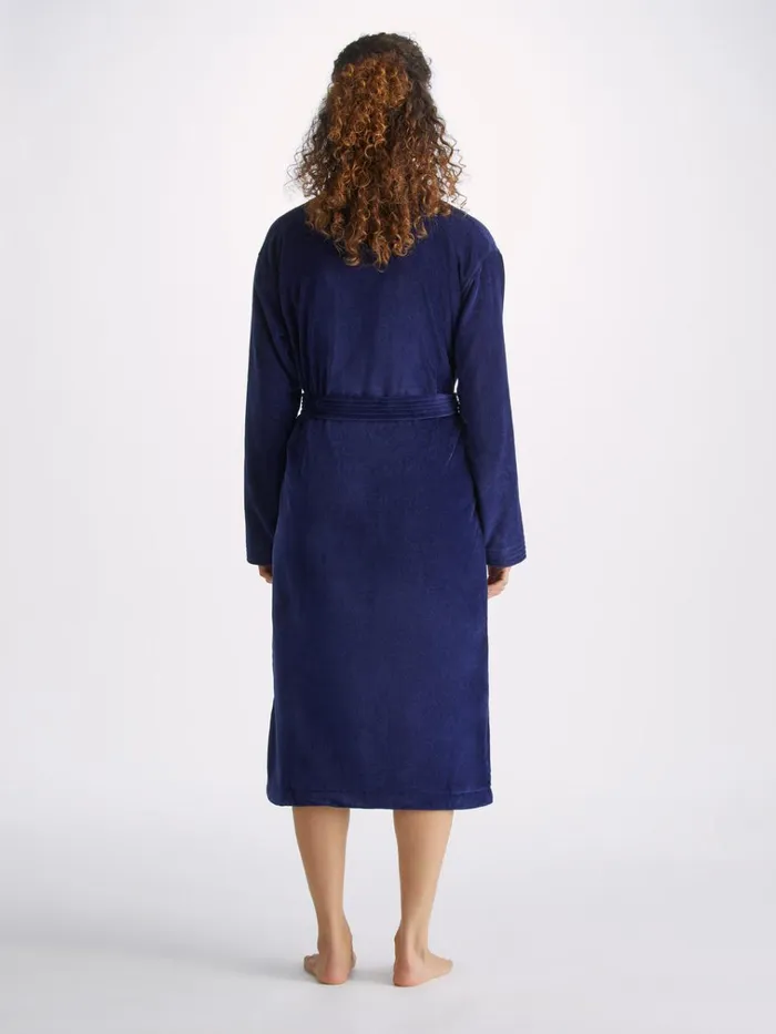 Cotton Pajamas Women Derek Rose Bathrobe Triton 10 Terry Cotton Navy
