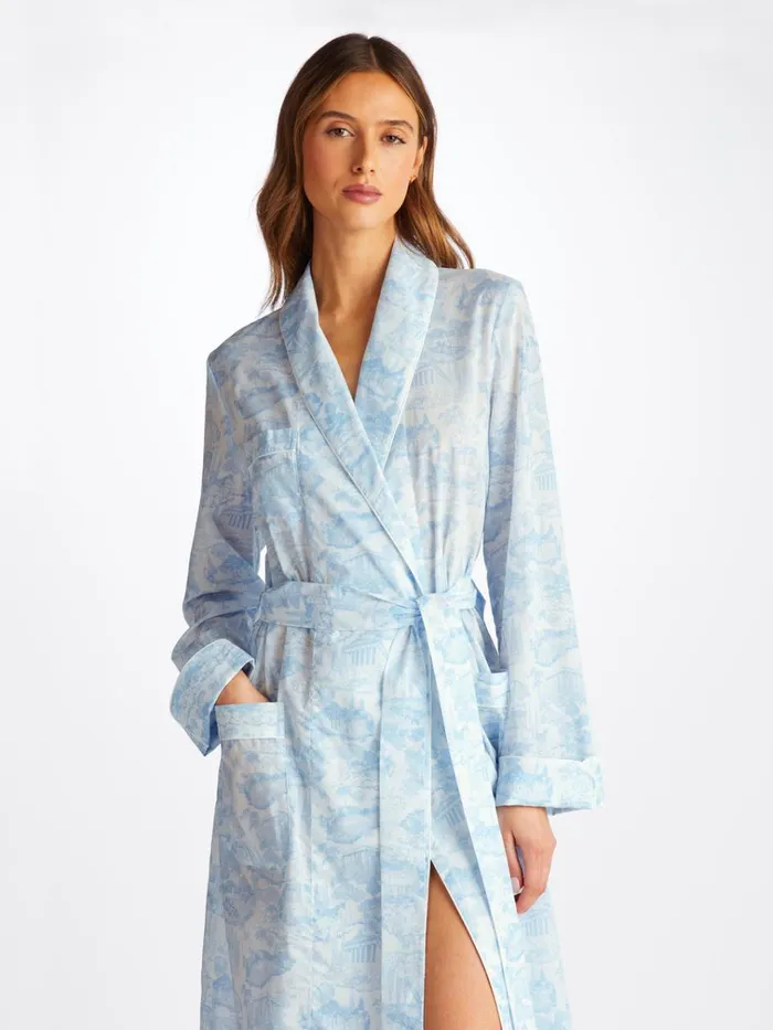 Cotton Pajamas Women Derek Rose Long Robe Ledbury 77 Cotton Batiste White