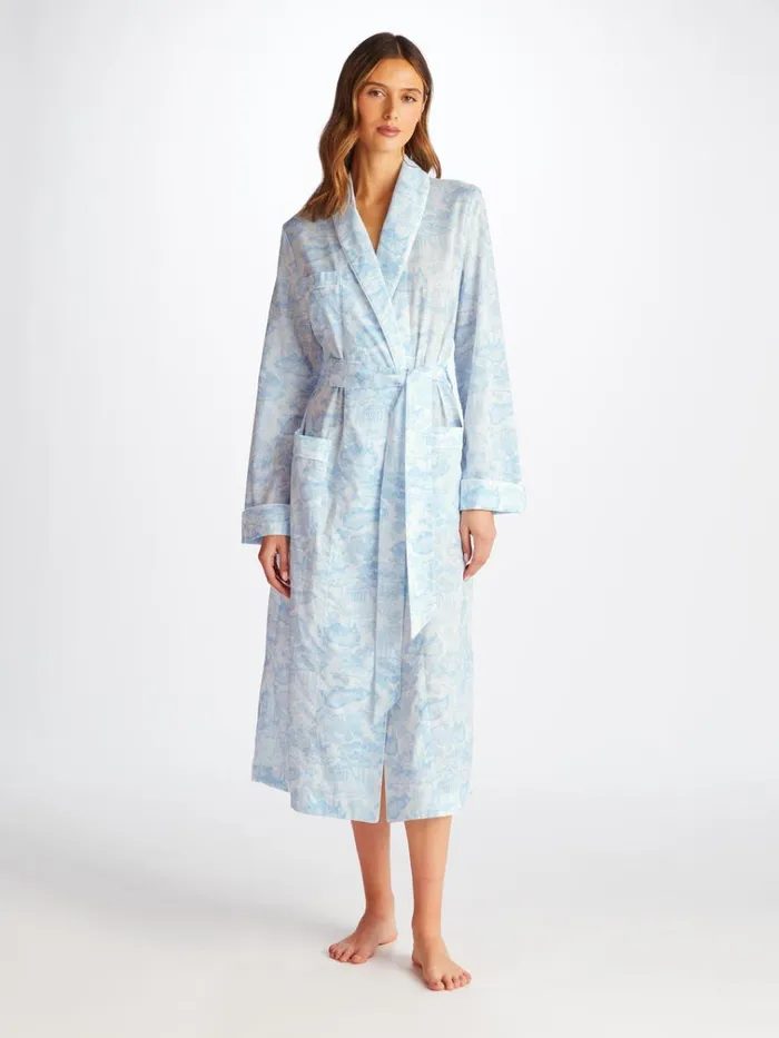 Cotton Pajamas Women Derek Rose Long Robe Ledbury 77 Cotton Batiste White