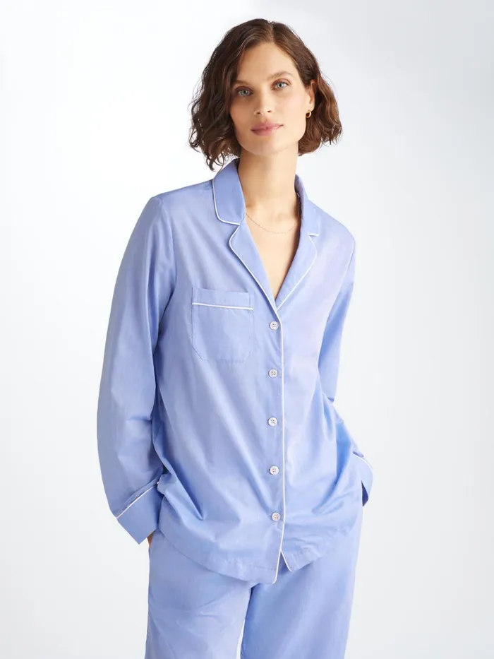 Cotton Pajamas Women Derek Rose Pajamas Amalfi Cotton Batiste Blue