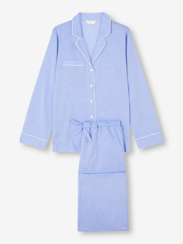 Cotton Pajamas Women Derek Rose Pajamas Amalfi Cotton Batiste Blue