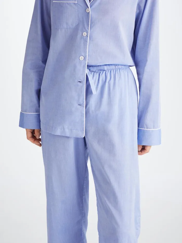 Cotton Pajamas Women Derek Rose Pajamas Amalfi Cotton Batiste Blue