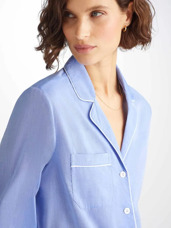 Cotton Pajamas Women Derek Rose Pajamas Amalfi Cotton Batiste Blue