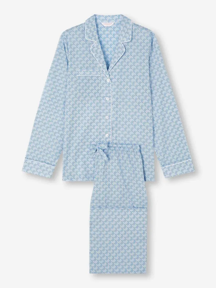Cotton Pajamas Women Derek Rose Pajamas Ledbury 72 Cotton Batiste Blue