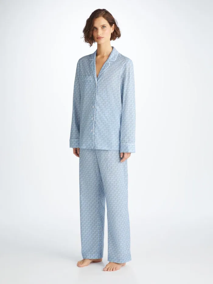 Cotton Pajamas Women Derek Rose Pajamas Ledbury 72 Cotton Batiste Blue