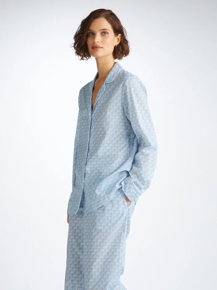 Cotton Pajamas Women Derek Rose Pajamas Ledbury 72 Cotton Batiste Blue