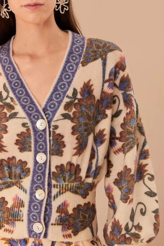 Cream Ainika Maxi Floral Knit Cardigan Women FARM Rio Cardigans