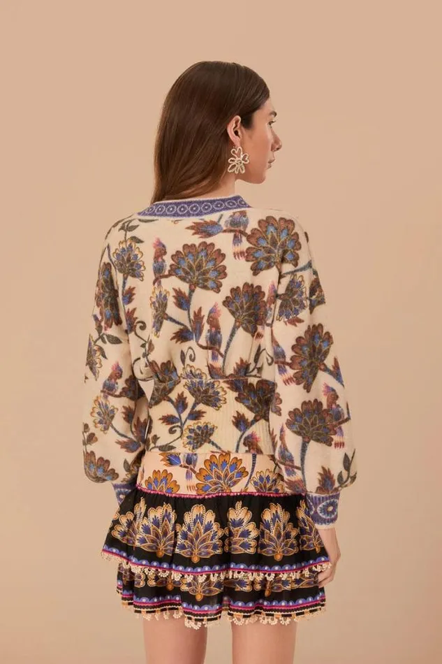 Cream Ainika Maxi Floral Knit Cardigan Women FARM Rio Cardigans