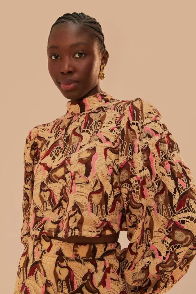Cream Horses Guipure Blouse Women FARM Rio Blouses