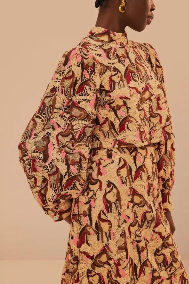 Cream Horses Guipure Blouse Women FARM Rio Blouses