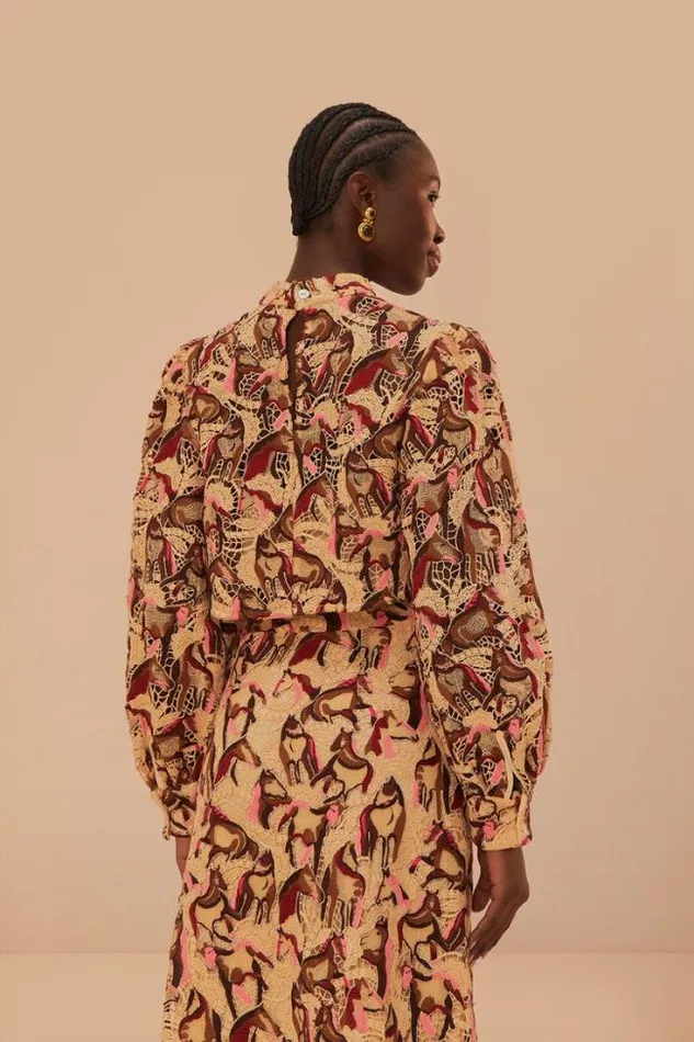 Cream Horses Guipure Blouse Women FARM Rio Blouses