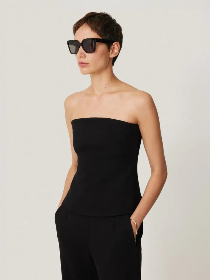 Crepe Ponte Jersey Strapless Top Black Women Jigsaw Shirts and Tops