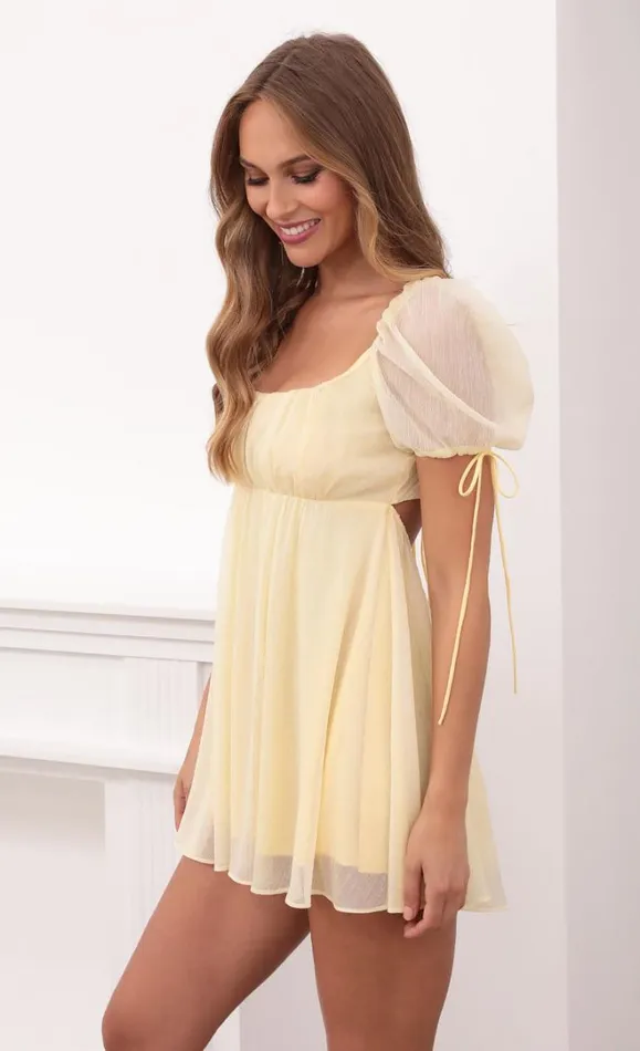 Crinkle Chiffon Baby Doll Dress Pastel Yellow Women LUCY IN THE SKY Mini Dresses Crinkle Chiffon Baby Doll Dress Pastel Yellow Women LUCY IN THE SKY Mini Dresses