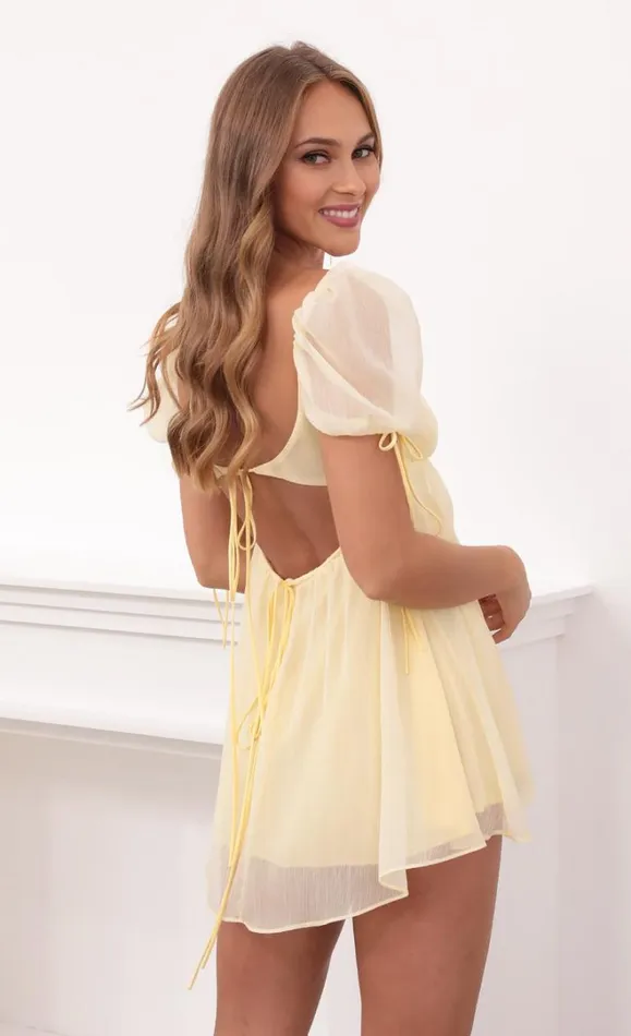 Crinkle Chiffon Baby Doll Dress Pastel Yellow Women LUCY IN THE SKY Mini Dresses Crinkle Chiffon Baby Doll Dress Pastel Yellow Women LUCY IN THE SKY Mini Dresses