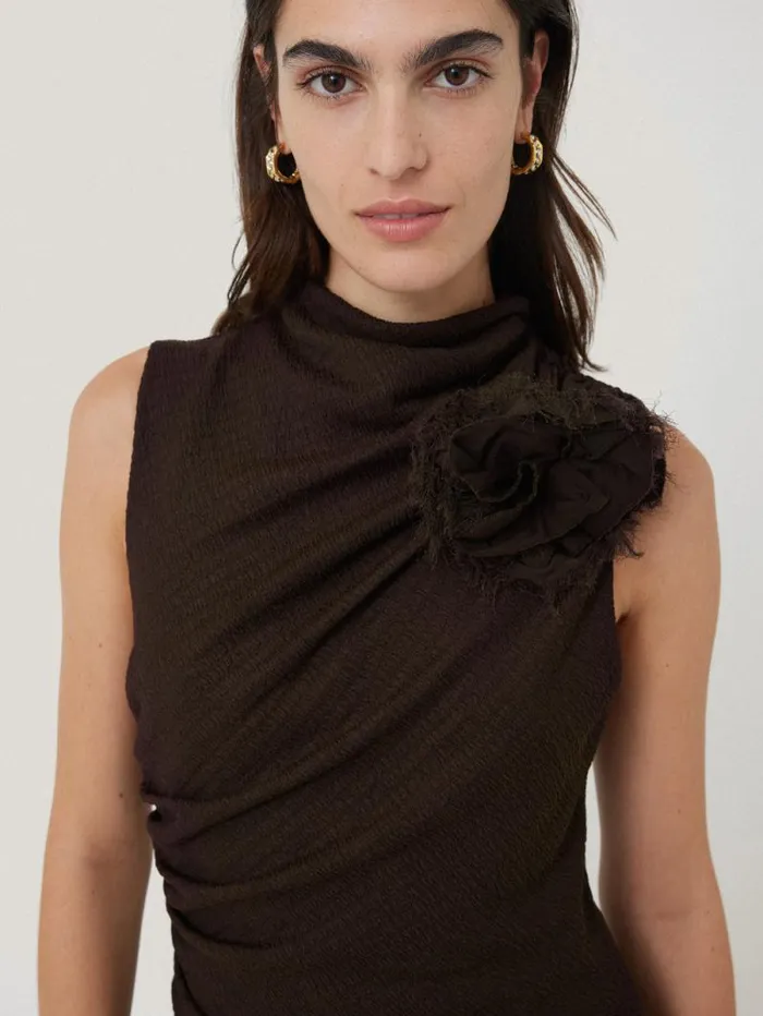 Crinkle Ruched Corsage Dress Dark Brown Women Jigsaw Party