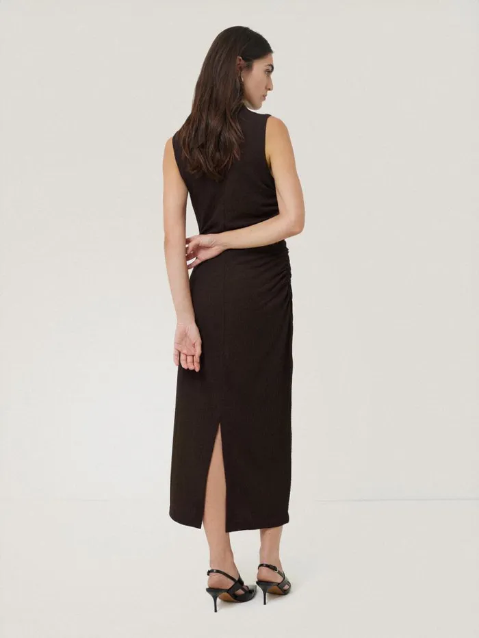 Crinkle Ruched Corsage Dress Dark Brown Women Jigsaw Party