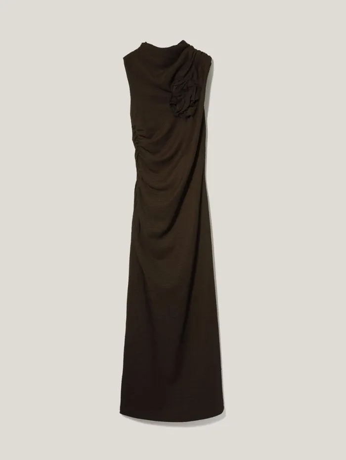 Crinkle Ruched Corsage Dress Dark Brown Women Jigsaw Party