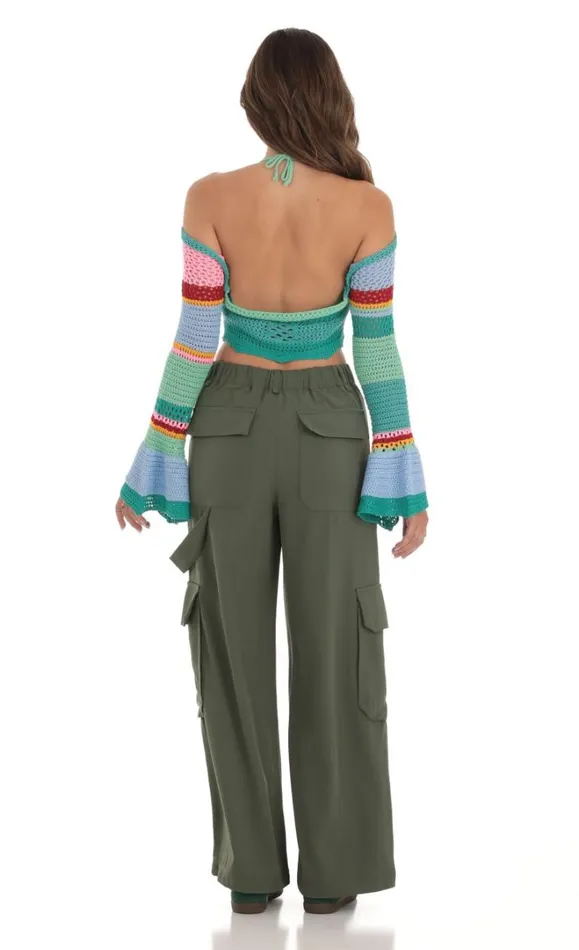 Crochet Bell Sleeve Top Multi Blue Women LUCY IN THE SKY Tops Crochet Bell Sleeve Top Multi Blue Women LUCY IN THE SKY Tops