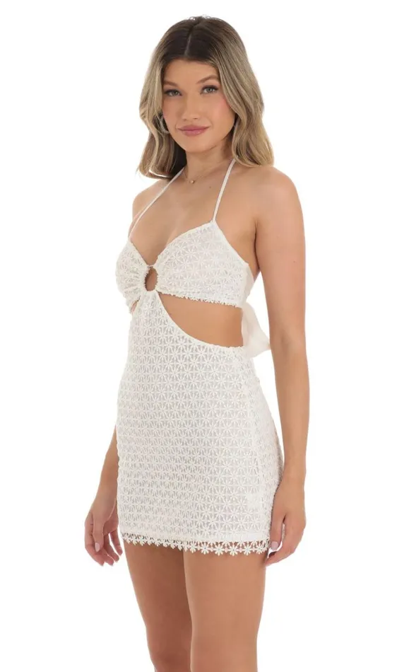 Crochet Cut Out Dress White Women LUCY IN THE SKY Mini Dresses Crochet Cut Out Dress White Women LUCY IN THE SKY Mini Dresses
