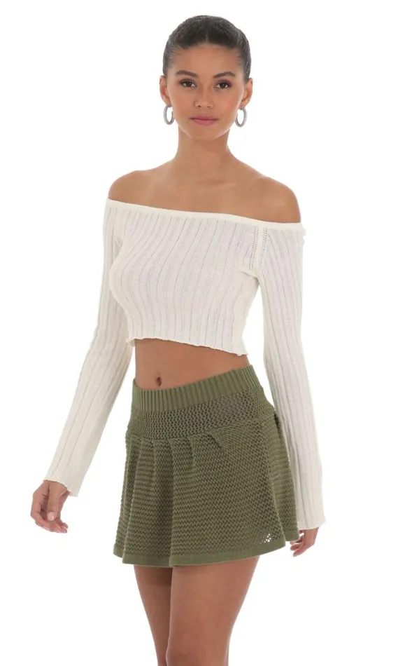 Crochet Skirt Olive Green Women LUCY IN THE SKY Skirts