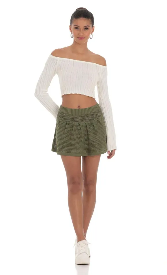 Crochet Skirt Olive Green Women LUCY IN THE SKY Skirts Crochet Skirt Olive Green Women LUCY IN THE SKY Skirts