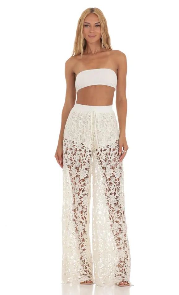 Crochet Two Piece Pants Set Ivory Women LUCY IN THE SKY Pants