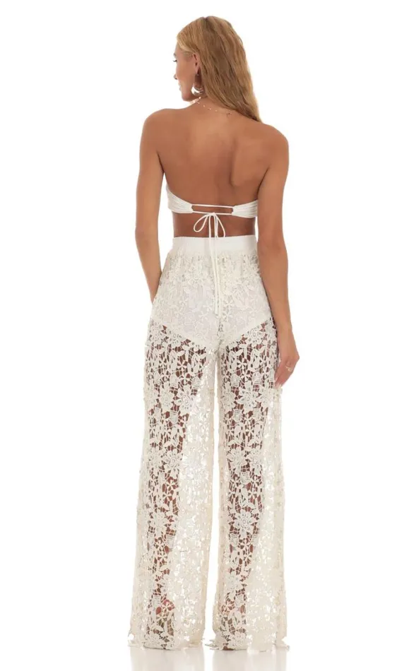 Crochet Two Piece Pants Set Ivory Women LUCY IN THE SKY Pants Crochet Two Piece Pants Set Ivory Women LUCY IN THE SKY Pants