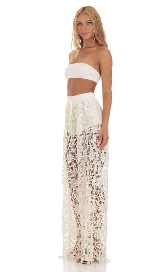 Crochet Two Piece Pants Set Ivory Women LUCY IN THE SKY Pants Crochet Two Piece Pants Set Ivory Women LUCY IN THE SKY Pants