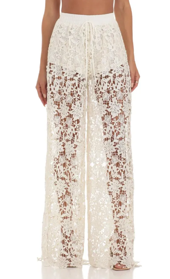 Crochet Two Piece Pants Set Ivory Women LUCY IN THE SKY Pants Crochet Two Piece Pants Set Ivory Women LUCY IN THE SKY Pants