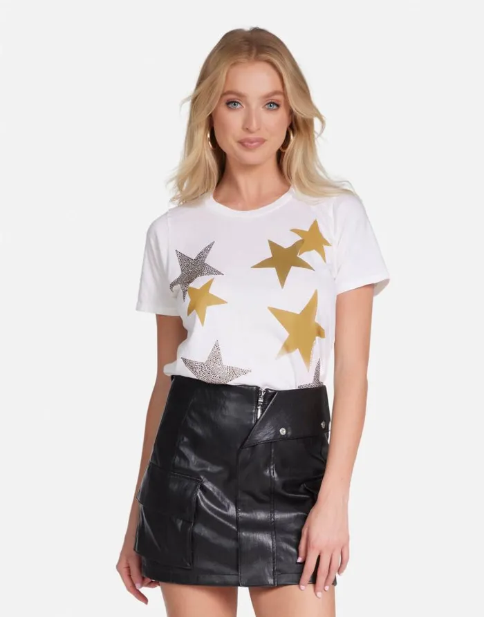 Croft Gold Crystal Multi Stars Milk Women Lauren Moshi Short Sleeve