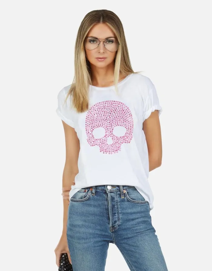 Croft X Pink Stud Skull White Women Lauren Moshi Hoodies