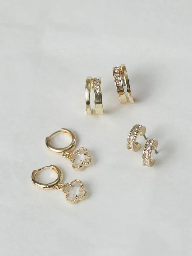 Crystal Clover Mini Hoop Earring Pack Gold Women Altar039d State Earrings