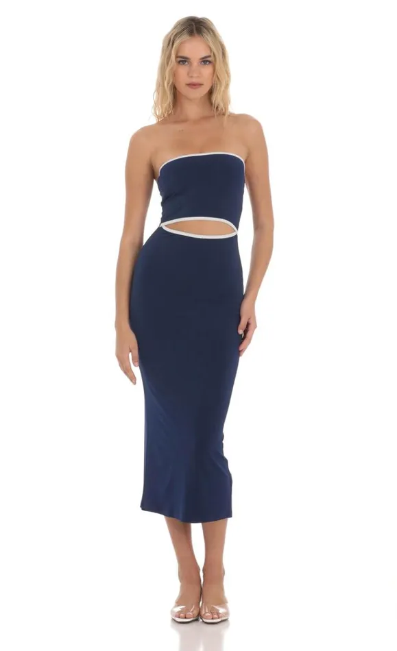 Cutout Strapless Midi Dress Navy Women LUCY IN THE SKY Midi Dresses