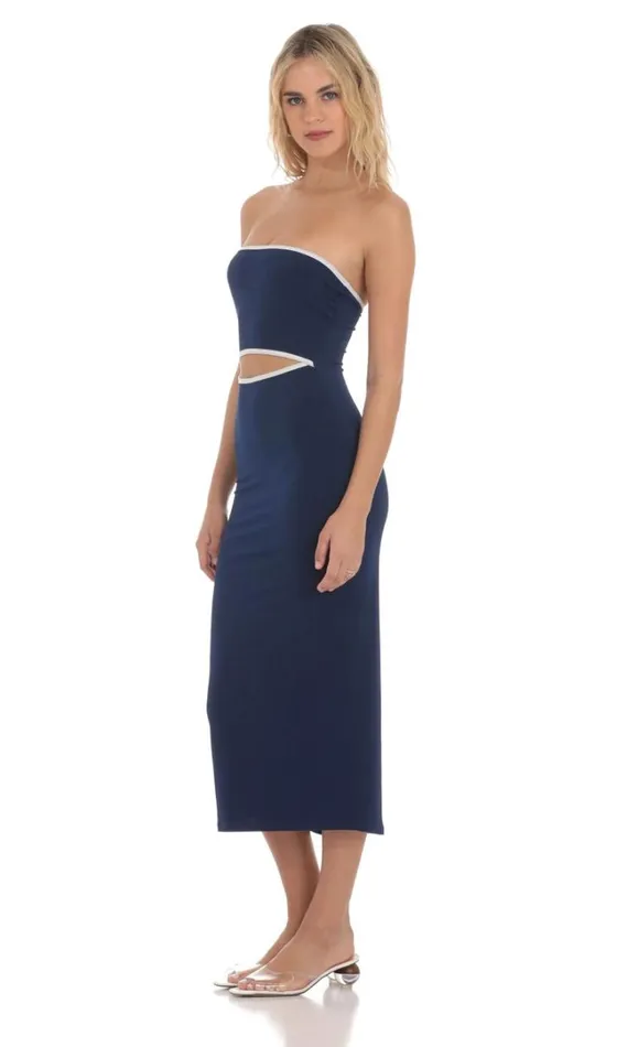 Cutout Strapless Midi Dress Navy Women LUCY IN THE SKY Midi Dresses Cutout Strapless Midi Dress Navy Women LUCY IN THE SKY Midi Dresses