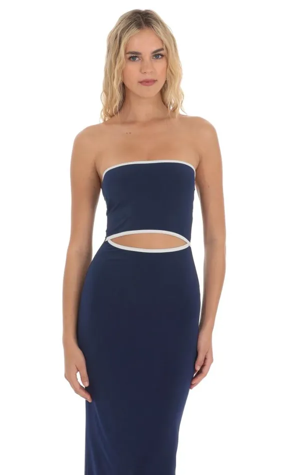 Cutout Strapless Midi Dress Navy Women LUCY IN THE SKY Midi Dresses Cutout Strapless Midi Dress Navy Women LUCY IN THE SKY Midi Dresses