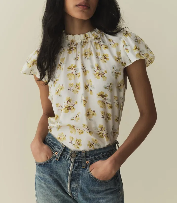 DEN Tops Women Yvie Top Gold Frolicking Floral DEN Tops Women Yvie Top Gold Frolicking Floral