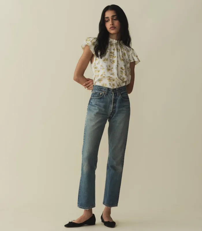 DEN Tops Women Yvie Top Gold Frolicking Floral DEN Tops Women Yvie Top Gold Frolicking Floral