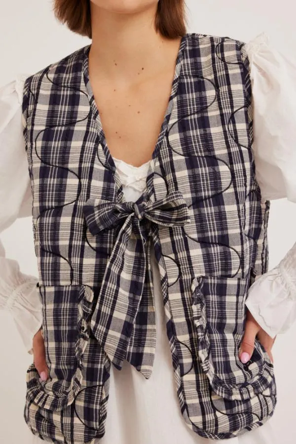 Damson Madder Gilets Women Arte Tie Gilet 8211 Navy Check