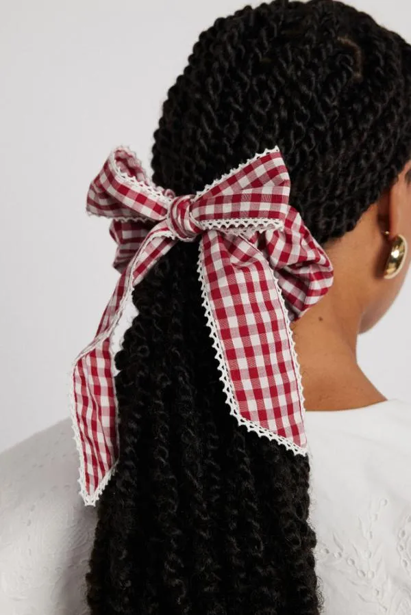 Damson Madder Hair Accessories Accessories Check Bow Scrunchie 8211 Red Gingham