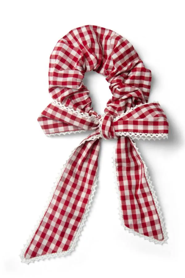 Damson Madder Hair Accessories Accessories Check Bow Scrunchie 8211 Red Gingham