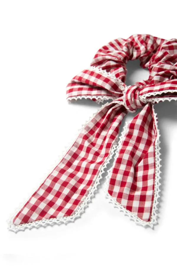 Damson Madder Hair Accessories Accessories Check Bow Scrunchie 8211 Red Gingham