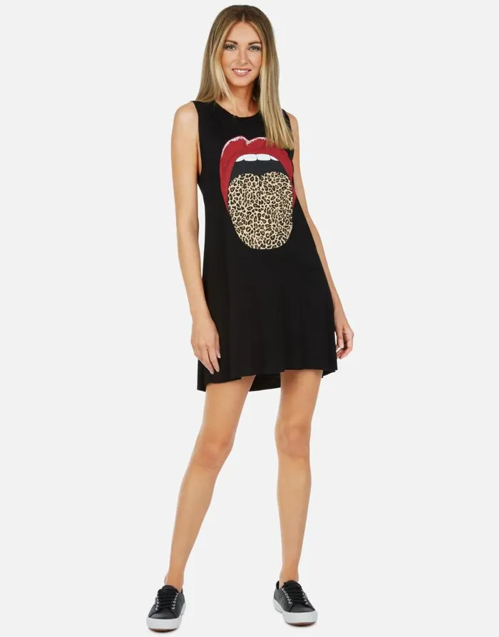 Deanna Leopard Tongue Black Women Lauren Moshi Dresses