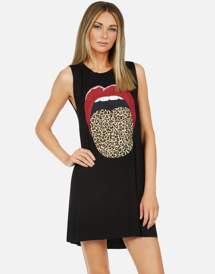 Deanna Leopard Tongue Black Women Lauren Moshi Dresses