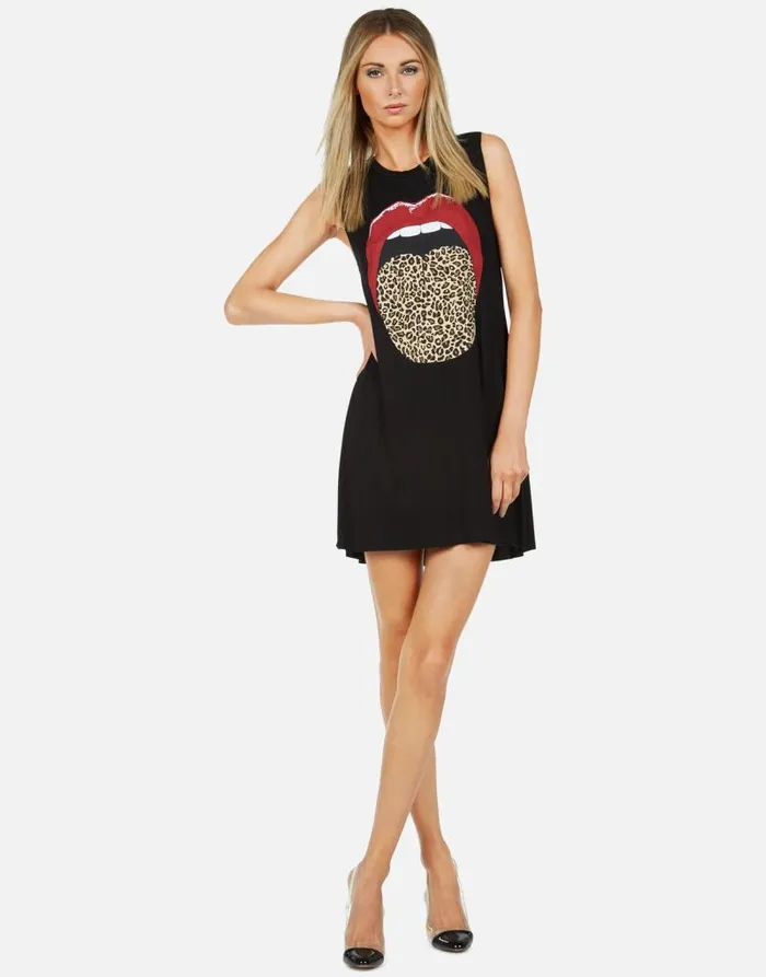 Deanna Leopard Tongue Black Women Lauren Moshi Dresses