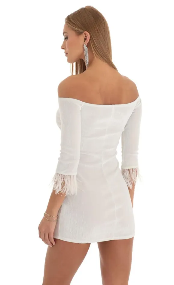 Delores Velvet Feather Off The Shoulder Dress White Women LUCY IN THE SKY Mini Dresses Delores Velvet Feather Off The Shoulder Dress White Women LUCY IN THE SKY Mini Dresses