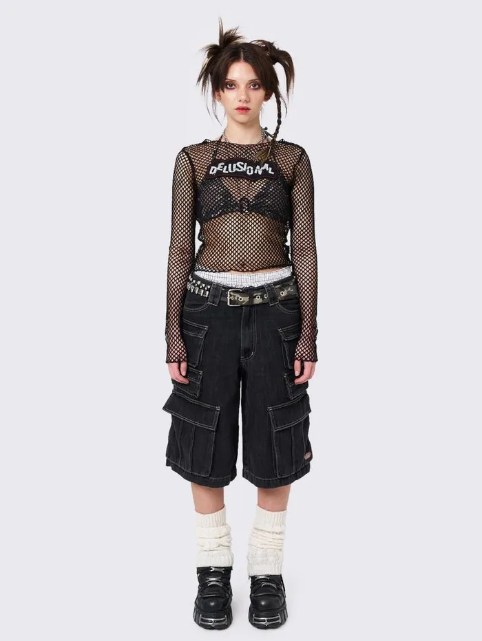 Delusional Fishnet Long Sleeve Top Women Minga London Tops and TShirts