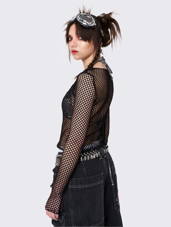 Delusional Fishnet Long Sleeve Top Women Minga London Tops and TShirts