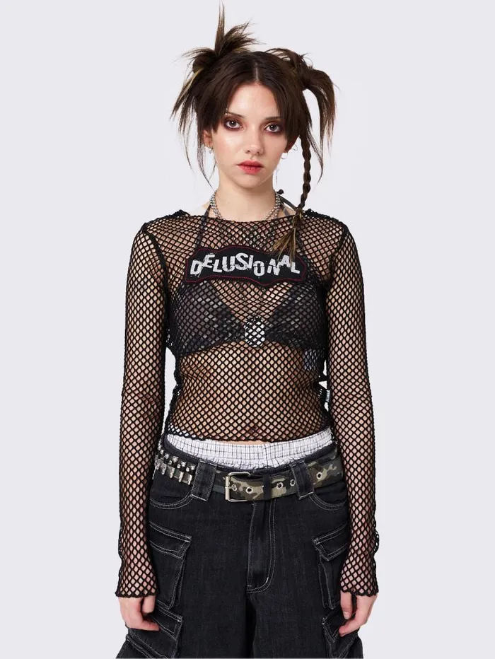 Delusional Fishnet Long Sleeve Top Women Minga London Tops and TShirts